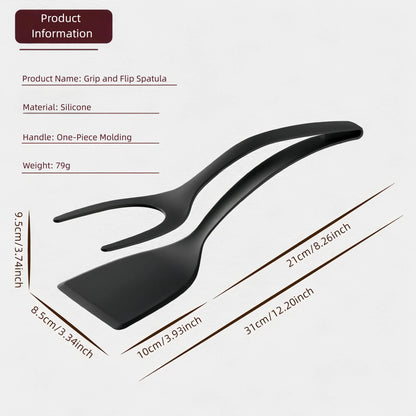 BRODARK 2-in-1 100% Silicone Nonstick Spatula & Turner Tongs with Handle - Food Grade Cooking Tools, Modern Kitchen Utensils, Multi Purpose Kitchen Cookware Accessories, Sturdy, Scratch-Resistant for Flipping Eggs, Steaks