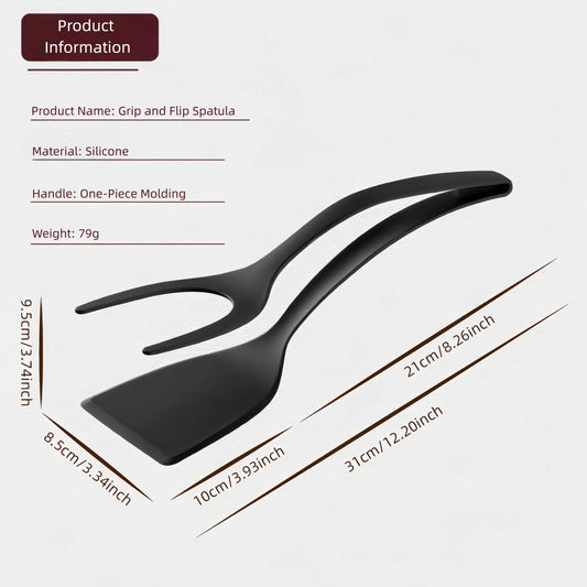 BRODARK 2-in-1 100% Silicone Nonstick Spatula & Turner Tongs with Handle - Food Grade Cooking Tools, Modern Kitchen Utensils, Multi Purpose Kitchen Cookware Accessories, Sturdy, Scratch-Resistant for Flipping Eggs, Steaks