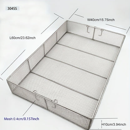 304 Stainless Steel Cleaning Basket, Metal Wire Mesh Basket, Cleaning And Filtering Equipment, Workpiece Drainage, Steaming, Frying, Screening And Filtering, High Load-Bearing Slag Separation, Rectangular, Storage, And Other Multi-Purpose