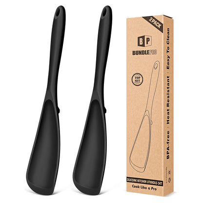 BundlePro Silicone Cooking Spoons 2-Pack - Anti-Adhesive Spatulas & Turners for Nonstick Cookware, BPA-Free Food Grade, Heat Resistant Handles Up to 446°F with Confidence, Top Stays Clean Mixing Kitchen Utensils Set