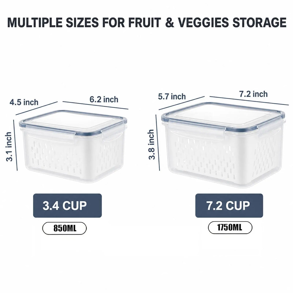 Food Grade PP Washing Basket with Removable Colander Airtight Lid Leakproof Dustproof BPA Free Produce Saver 4PCS 6PCS Set,sohochic