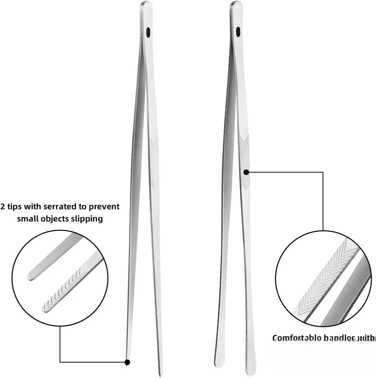 Stylish Reusable 2PCS 12" Long Handle Stainless Steel Kitchen Tongs - Precision Serrated Tips Metal Utensils for Chefs, Grilling, Serving Food