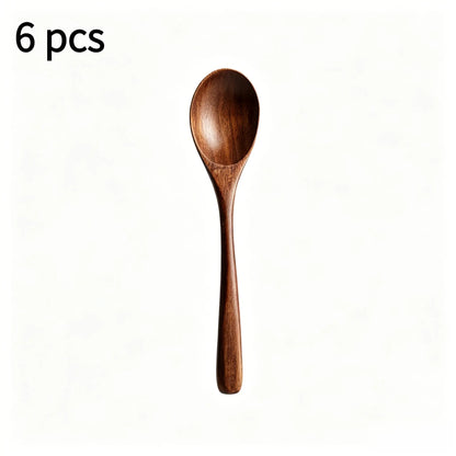 4 & 6 Natural Wooden Spoon Set,Durable Eco‑Friendly Long-Handle Cooking Spoons for Kitchen Cooking, Baking and Serving Kitchen Cooking Accessories, Kitchen Utensils Tool Wooden Cooking Tools-YY1