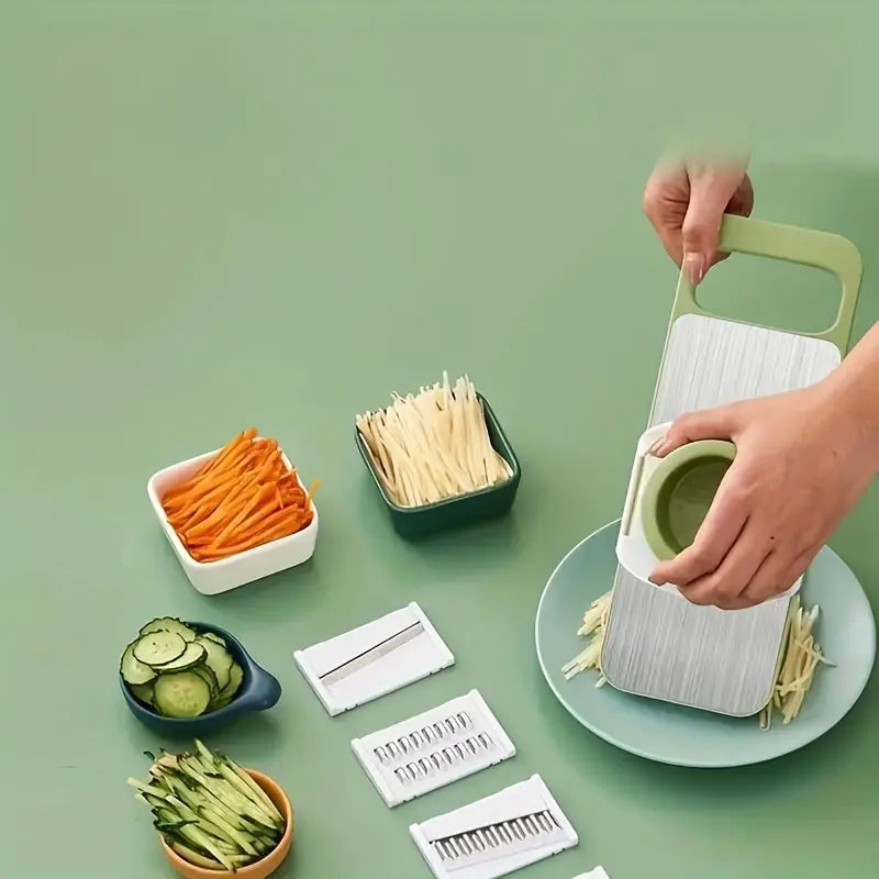 Multifunctional Vegetable Chopper, 1 Set Manual Vegetable Cutter with Replaceable Blades, Kitchen Tool Set for Potato, Carrot & Cucumber, Utensils