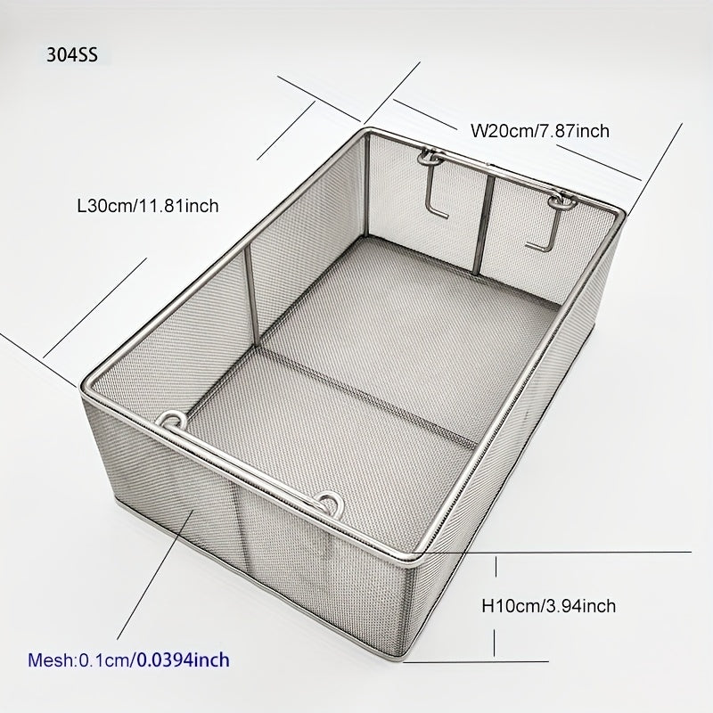 304 Stainless Steel Cleaning Basket, Metal Wire Mesh Basket, Cleaning And Filtering Equipment, Workpiece Drainage, Steaming, Frying, Screening And Filtering, High Load-Bearing Slag Separation, Rectangular, Storage, And Other Multi-Purpose