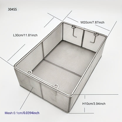 304 Stainless Steel Cleaning Basket, Metal Wire Mesh Basket, Cleaning And Filtering Equipment, Workpiece Drainage, Steaming, Frying, Screening And Filtering, High Load-Bearing Slag Separation, Rectangular, Storage, And Other Multi-Purpose