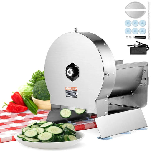 【Back to School】VEVOR Electric Vegetable Slicer - Kitchen Accessories, Dual Modes (Electric/Manual), 0-0.5in/0-12mm Accurate Thickness Adjustable, Stainless Steel, for Hotels, Slice Fruits/Vegs