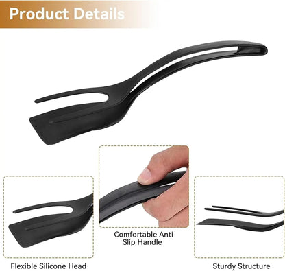 BRODARK 2-in-1 100% Silicone Nonstick Spatula & Turner Tongs with Handle - Food Grade Cooking Tools, Modern Kitchen Utensils, Multi Purpose Kitchen Cookware Accessories, Sturdy, Scratch-Resistant for Flipping Eggs, Steaks