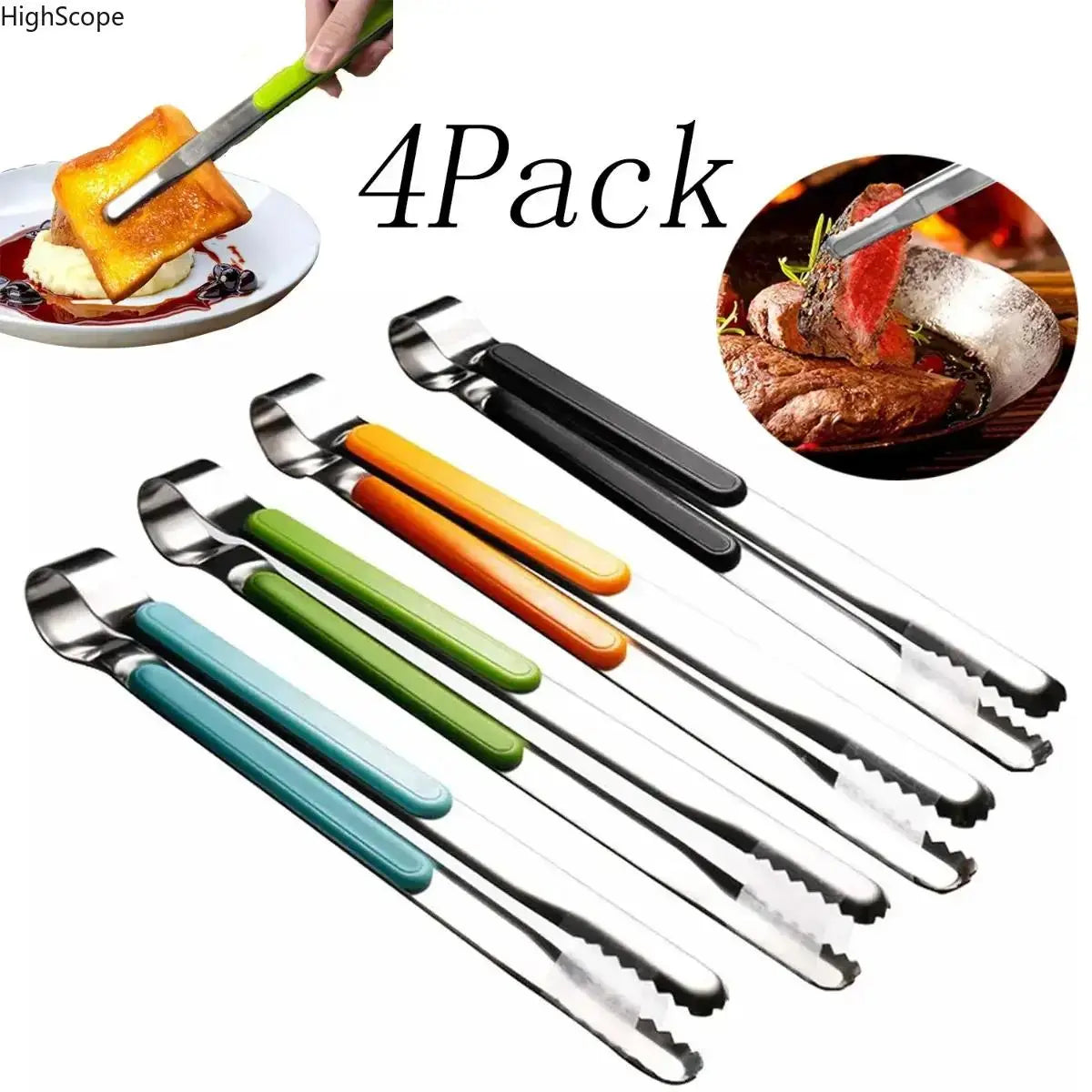 4-Pack Stainless Steel Kitchen Tongs - Non-Slip Cooking Utensil, Heat Resistant BBQ Utensils, Durable Kitchenware, Home and Kitchen Gadget