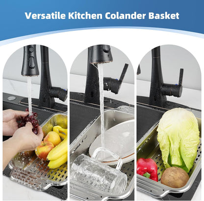 Over the Sink Colander Strainer Basket, ALL METAL Extendable Drain Colander