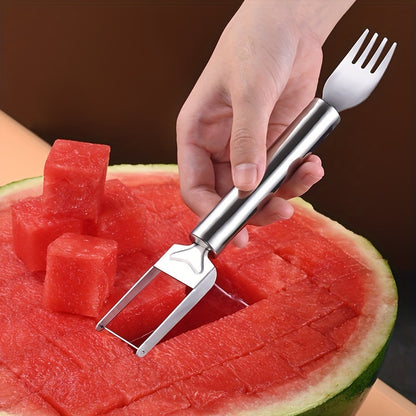1pc Stainless Steel Watermelon Cutter - Dual-Purpose Slicer and Fork for Cutting, Dicing, and Portioning Watermelon