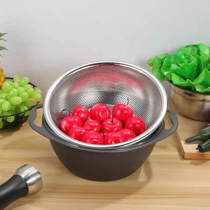 Heavy Duty Stainless Steel Colander Strainer Basket Large Multi-functional Kitchen Drain Basket for Washing Fruits Vegetables Rice with Fine Holes