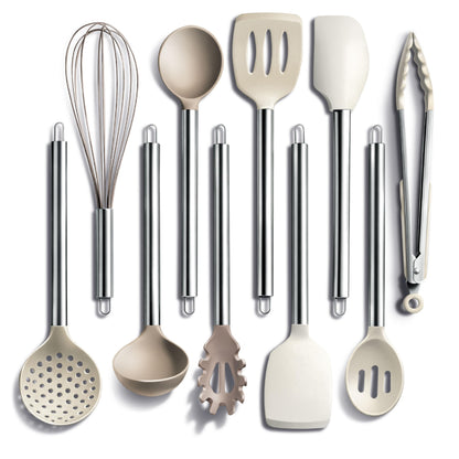 COOK WITH COLOR Silicone Cooking Utensils, Kitchen Utensil Set, Easy to Clean Silicone Kitchen Utensils, Cooking Utensils for Nonstick Cookware, Kitchen Gadgets Set, 10 Pieces, Green