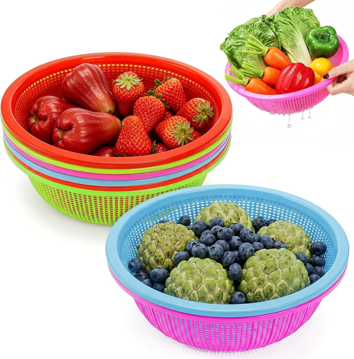 8 Pieces Plastic Wash Basket, Fruit Perforated Strainer for Kitchen
