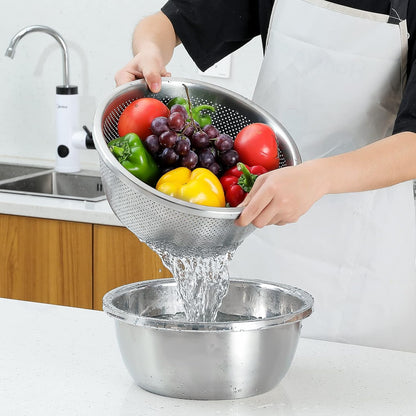 Paoli 304 Stainless Steel Fine Mesh Colander Set, 2QT Large Capacity Strainer with Mixing Bowl — Rinse Fruits, Veggies, Rice & Drain Pasta, Dishwasher Safe (2-Piece)