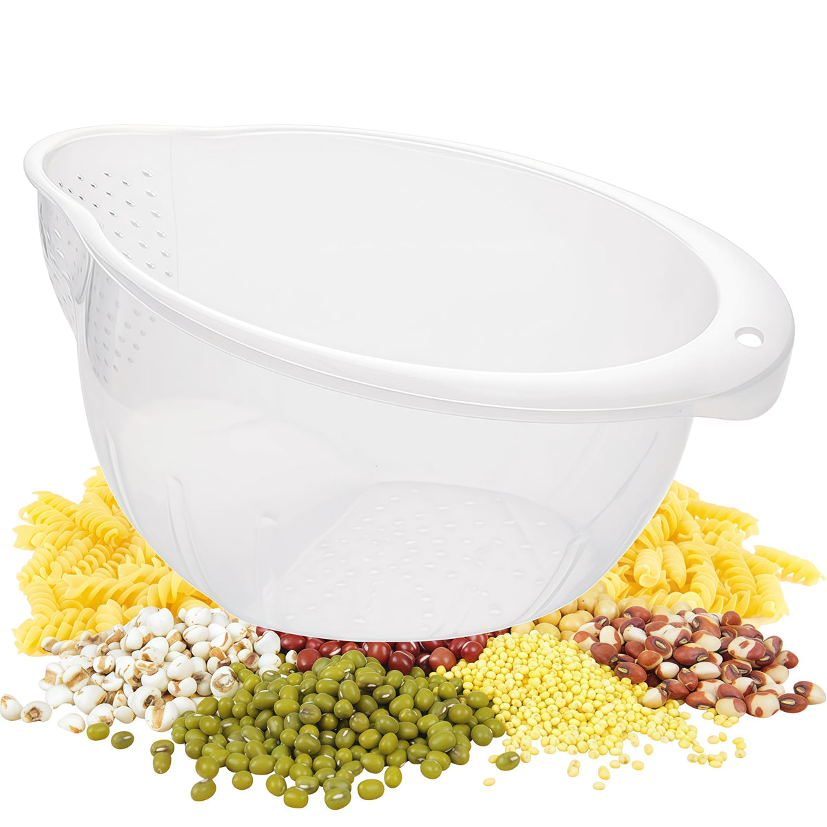 DOPMEP Rice Washer Strainer Bowl Stainless Steel Colander with Side Drainer