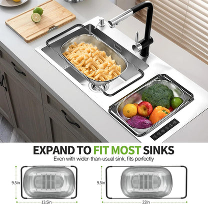 FirstE Stainless Steel Over the Sink Colander Strainer Basket 6 Quart