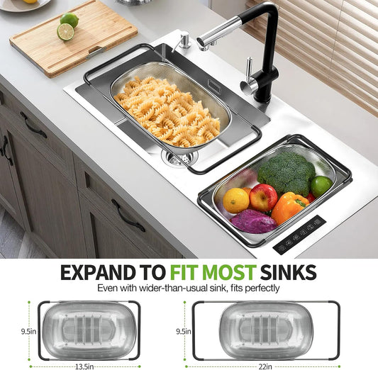 FirstE Stainless Steel Over the Sink Colander Strainer Basket 6 Quart