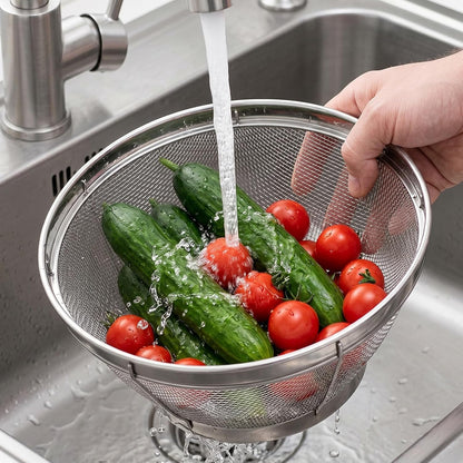 Rice Strainer Fine Mesh, Stainless Steel Colander Fine Mesh Strainer for Pasta, Rice, Fruit, Metal Net Baskets for Strain, Drain, Rinse or Steam