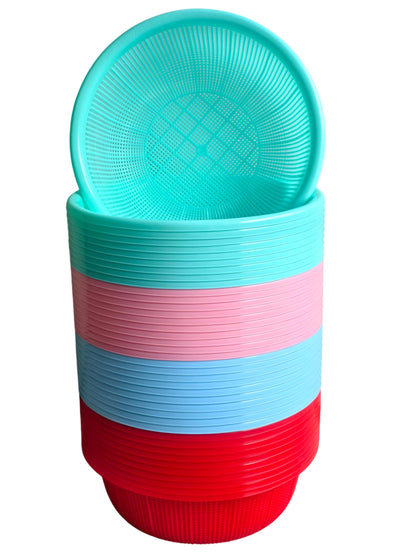 4 pcs Plastic Wash Basket Round Perforated Colander Wash Vegetables and Fruits Drain Cooked Pasta Kitchen Essentials Food Strainer Basket Strainer Kitchen Blue