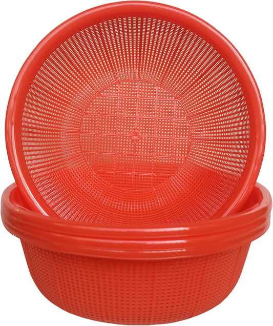 4 pcs Plastic Wash Basket Round Perforated Colander Wash Vegetables and Fruits Drain Cooked Pasta Kitchen Essentials Food Strainer Basket Strainer Kitchen red