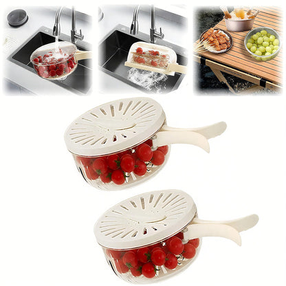 Multifunctional Fruit Washing Bowl with Strainer,2 in 1 Drain basket and Fruit Strainer Container with Lid,Fruit Washer Bowl for Kitchen,Fridge,Picnic & Camping(1QT)