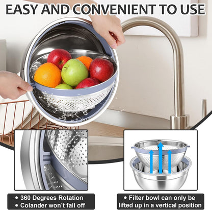 E-far Colander with Mixing Bowl Set, 4-1 Stainless Steel Kitchen Strainer
