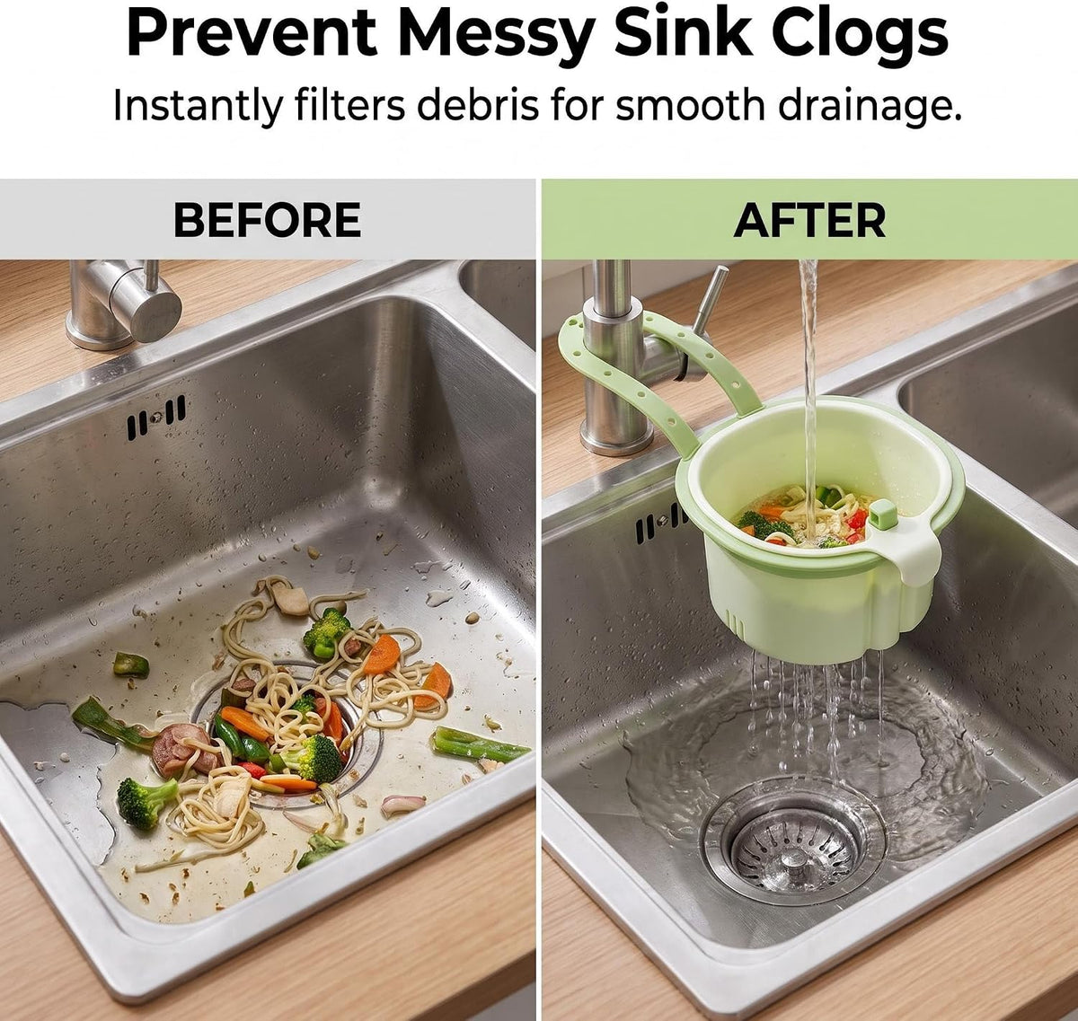 Kitchen Hanging Sink Drain Basket, Sink Drain Strainer Self Cleaning Faucet Hanging Filter Basket, Multifunctional Kitchen Sink Strainer Press Automatic Dumping Basket