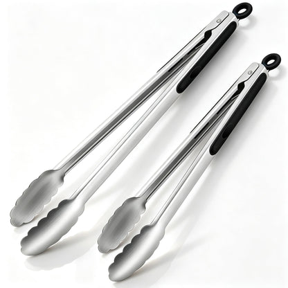 Stainless Steel Cooking Tongs Set of 3 - Heavy Duty 12/9/7 Inch Locking Tongs, Heat Resistant to 600 Degrees, Food Grade Kitchen Metal Tong for Food, Salad, & BBQ - Dishwasher Safe