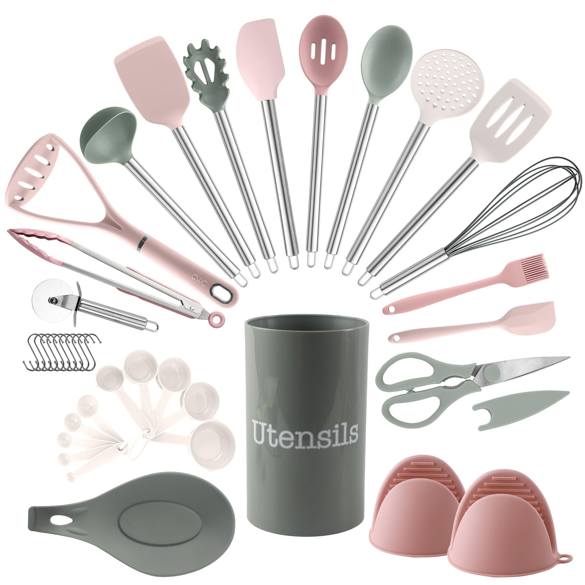 COOK WITH COLOR Silicone Cooking Utensils, Kitchen Utensil Set, Easy to Clean Silicone Kitchen Utensils, Cooking Utensils for Nonstick Cookware, Kitchen Gadgets Set, 10 Pieces, Green