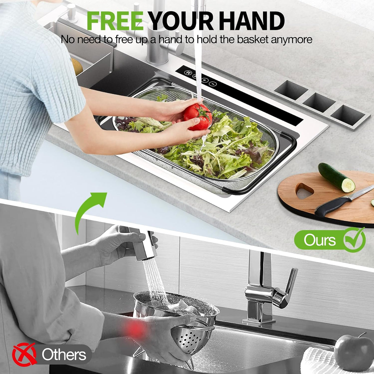 FirstE Stainless Steel Over the Sink Colander Strainer Basket 6 Quart
