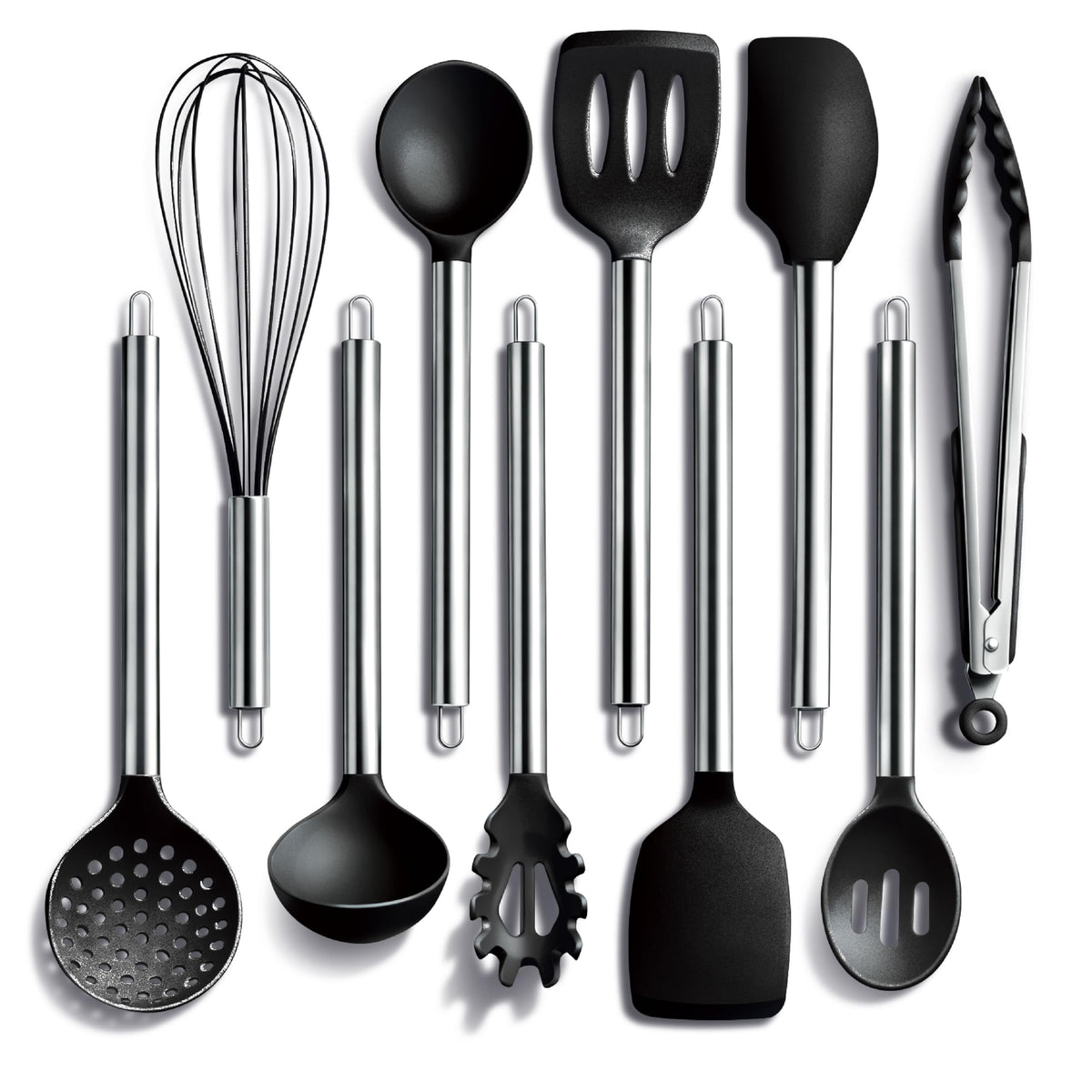 COOK WITH COLOR Silicone Cooking Utensils, Kitchen Utensil Set, Easy to Clean Silicone Kitchen Utensils, Cooking Utensils for Nonstick Cookware, Kitchen Gadgets Set, 10 Pieces, Green