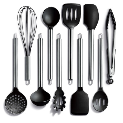 COOK WITH COLOR Silicone Cooking Utensils, Kitchen Utensil Set, Easy to Clean Silicone Kitchen Utensils, Cooking Utensils for Nonstick Cookware, Kitchen Gadgets Set, 10 Pieces, Green