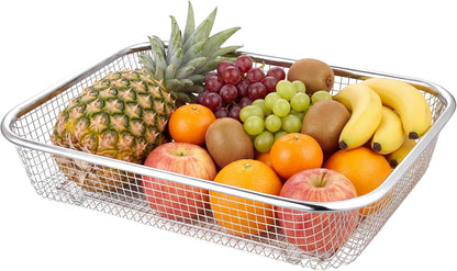 Ipetboom Stainless Steel Drain Basket Fruit and Vegetable Washing Basket Rectangular Kitchen Sink Strainer Mesh Colander for Rinsing Draining and Storage 12.99 X 9.44 X 2.75 in