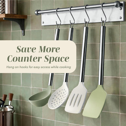 COOK WITH COLOR Silicone Cooking Utensils, Kitchen Utensil Set, Easy to Clean Silicone Kitchen Utensils, Cooking Utensils for Nonstick Cookware, Kitchen Gadgets Set, 10 Pieces, Green