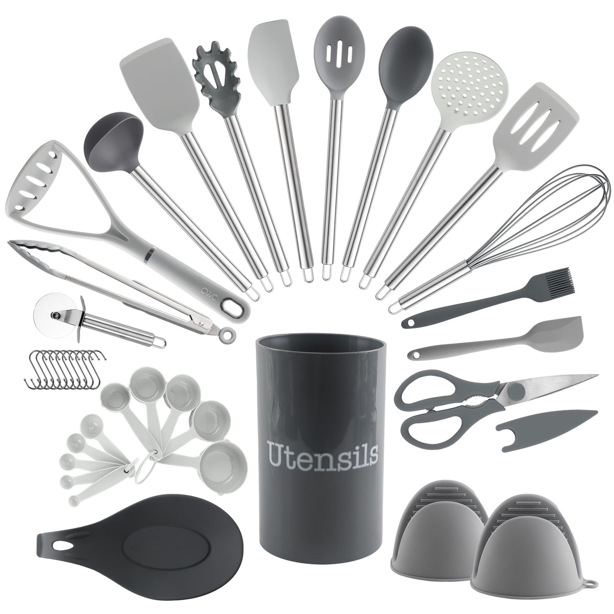 COOK WITH COLOR Silicone Cooking Utensils, Kitchen Utensil Set, Easy to Clean Silicone Kitchen Utensils, Cooking Utensils for Nonstick Cookware, Kitchen Gadgets Set, 10 Pieces, Green