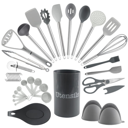 COOK WITH COLOR Silicone Cooking Utensils, Kitchen Utensil Set, Easy to Clean Silicone Kitchen Utensils, Cooking Utensils for Nonstick Cookware, Kitchen Gadgets Set, 10 Pieces, Green