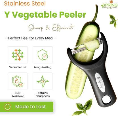 Spring Chef Stainless Steel Y Shaped Vegetable Peeler for Kitchen - Black