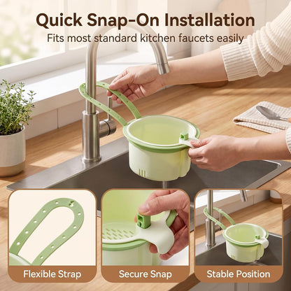 Kitchen Hanging Sink Drain Basket, Sink Drain Strainer Self Cleaning Faucet Hanging Filter Basket, Multifunctional Kitchen Sink Strainer Press Automatic Dumping Basket