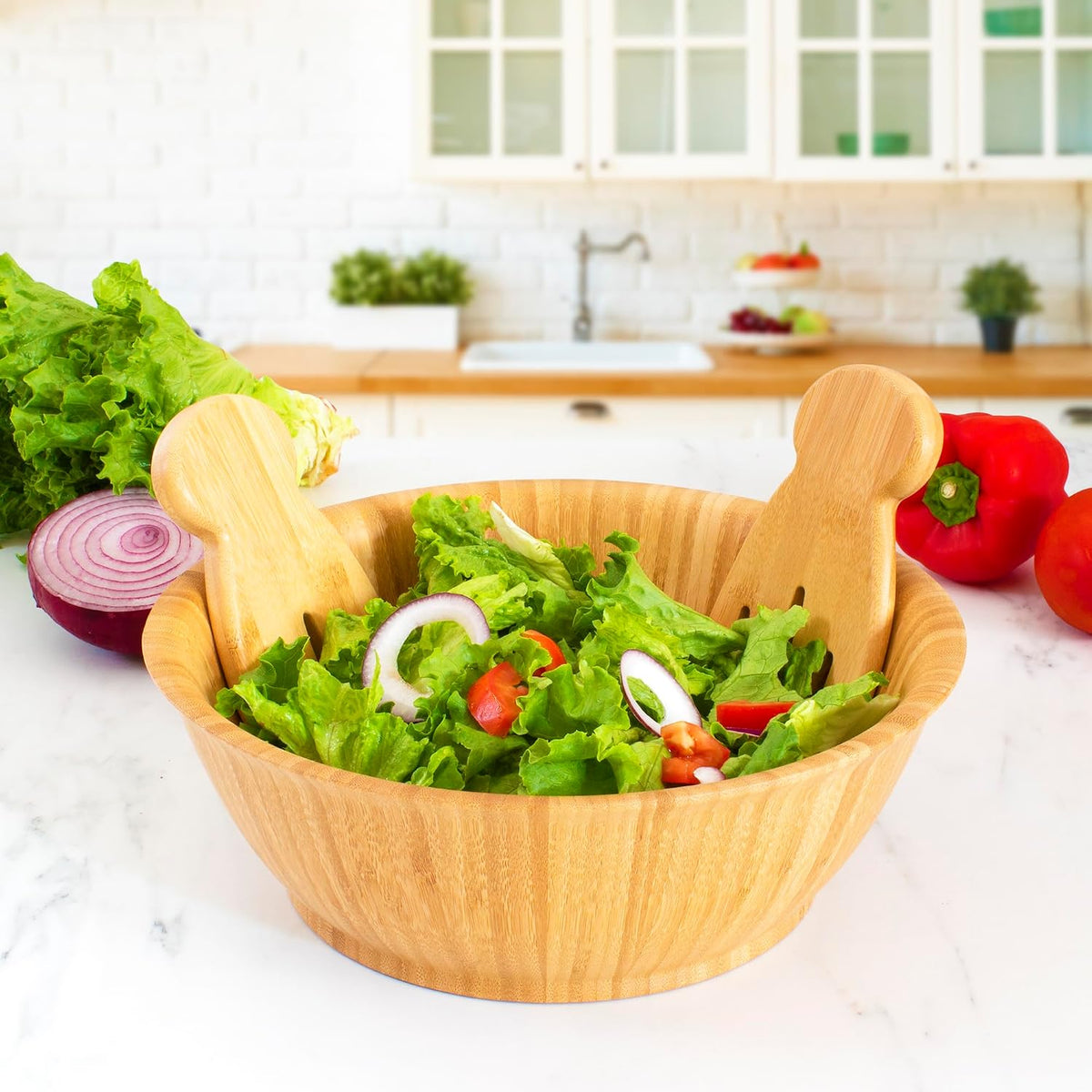 Totally Bamboo Salad Hands, Wood Salad Tongs Alternative for Serving