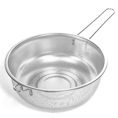 Metal Fine Mesh Strainer and Colander for Kitchen with Handle, Stainless Steel Pasta Strainer/Kitchen Funnel/Collander/Sifter for Strain/Wash Vegetables, Fruits, Spaghetti, Rice (10.2＂)