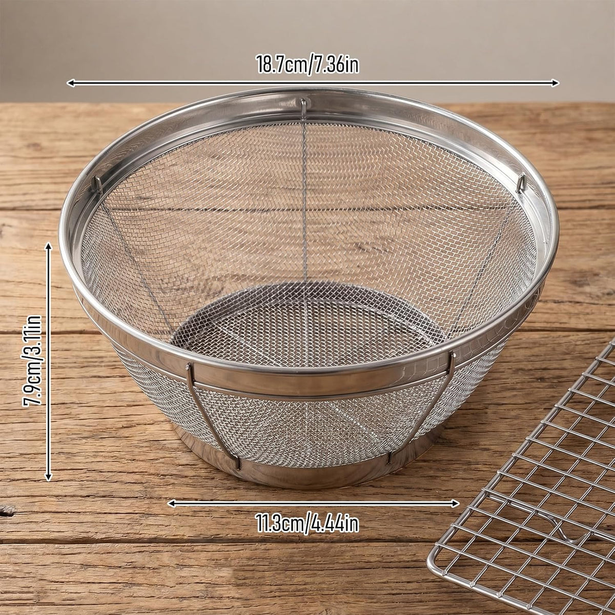 Rice Strainer Fine Mesh, Stainless Steel Colander Fine Mesh Strainer for Pasta, Rice, Fruit, Metal Net Baskets for Strain, Drain, Rinse or Steam
