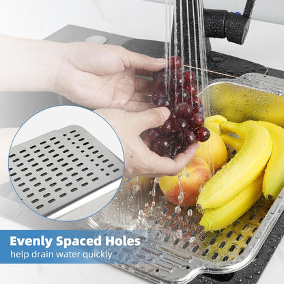 Over the Sink Colander Strainer Basket, ALL METAL Extendable Drain Colander