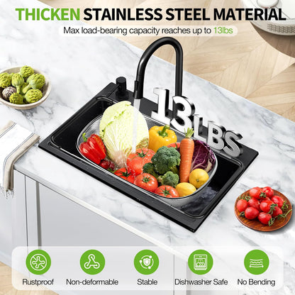FirstE Stainless Steel Over the Sink Colander Strainer Basket 6 Quart