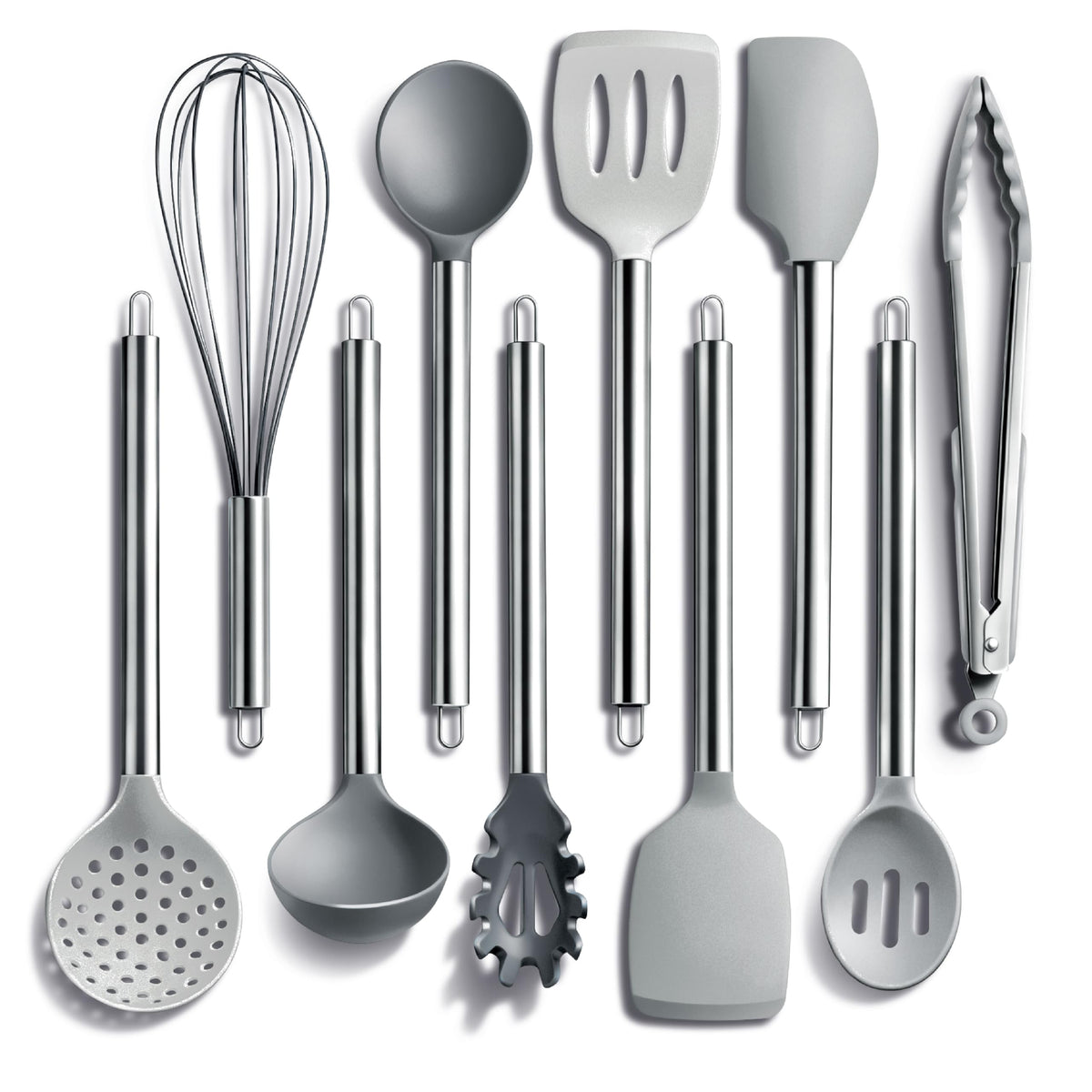 COOK WITH COLOR Silicone Cooking Utensils, Kitchen Utensil Set, Easy to Clean Silicone Kitchen Utensils, Cooking Utensils for Nonstick Cookware, Kitchen Gadgets Set, 10 Pieces, Green