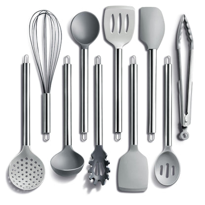 COOK WITH COLOR Silicone Cooking Utensils, Kitchen Utensil Set, Easy to Clean Silicone Kitchen Utensils, Cooking Utensils for Nonstick Cookware, Kitchen Gadgets Set, 10 Pieces, Green
