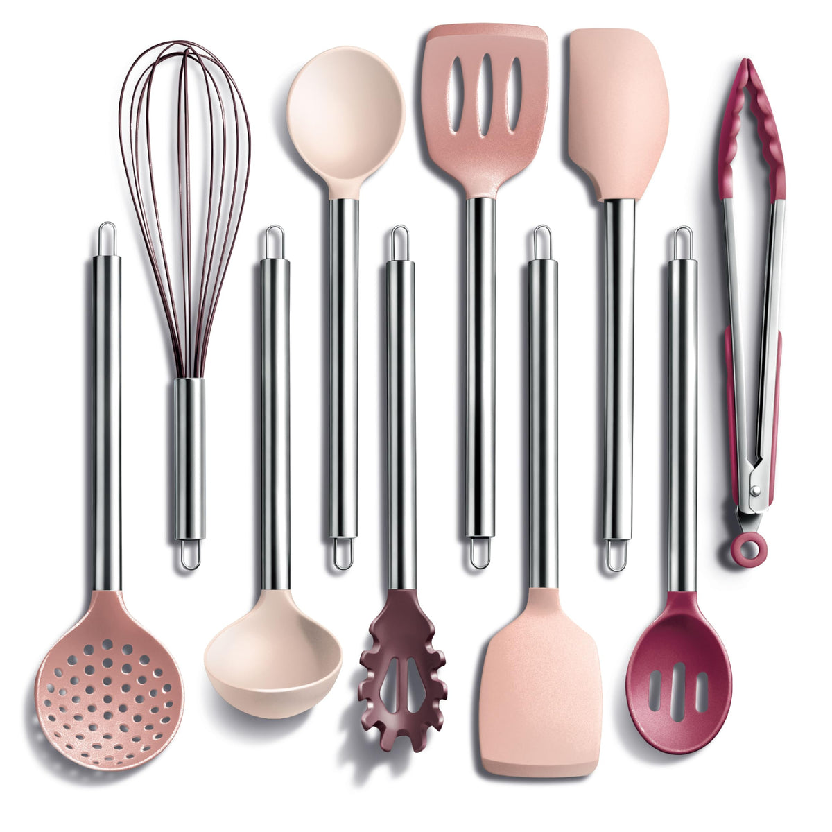 COOK WITH COLOR Silicone Cooking Utensils, Kitchen Utensil Set, Easy to Clean Silicone Kitchen Utensils, Cooking Utensils for Nonstick Cookware, Kitchen Gadgets Set, 10 Pieces, Green