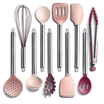 COOK WITH COLOR Silicone Cooking Utensils, Kitchen Utensil Set, Easy to Clean Silicone Kitchen Utensils, Cooking Utensils for Nonstick Cookware, Kitchen Gadgets Set, 10 Pieces, Green