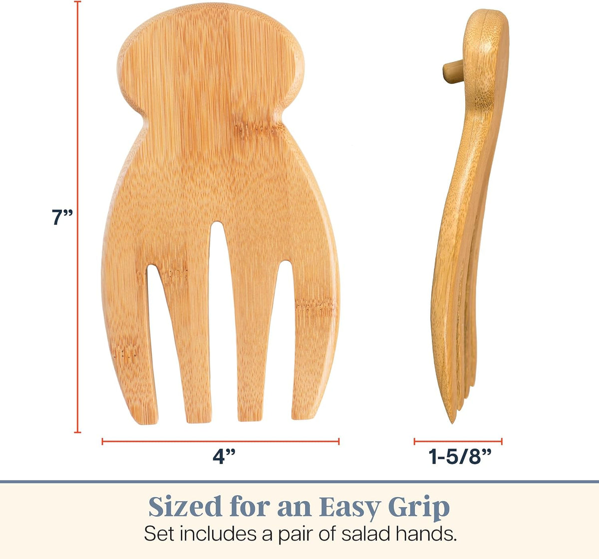 Totally Bamboo Salad Hands, Wood Salad Tongs Alternative for Serving