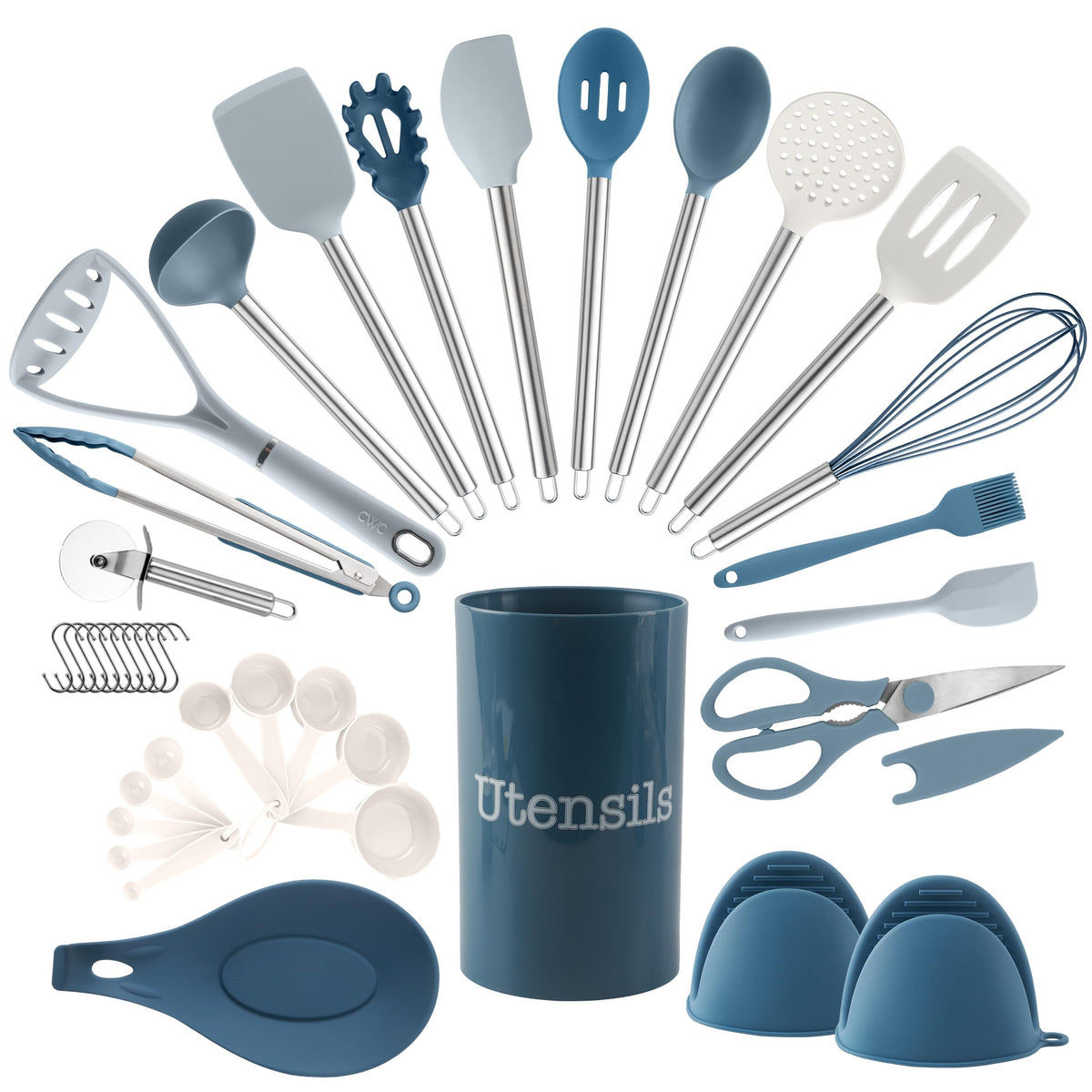 COOK WITH COLOR Silicone Cooking Utensils, Kitchen Utensil Set, Easy to Clean Silicone Kitchen Utensils, Cooking Utensils for Nonstick Cookware, Kitchen Gadgets Set, 10 Pieces, Green